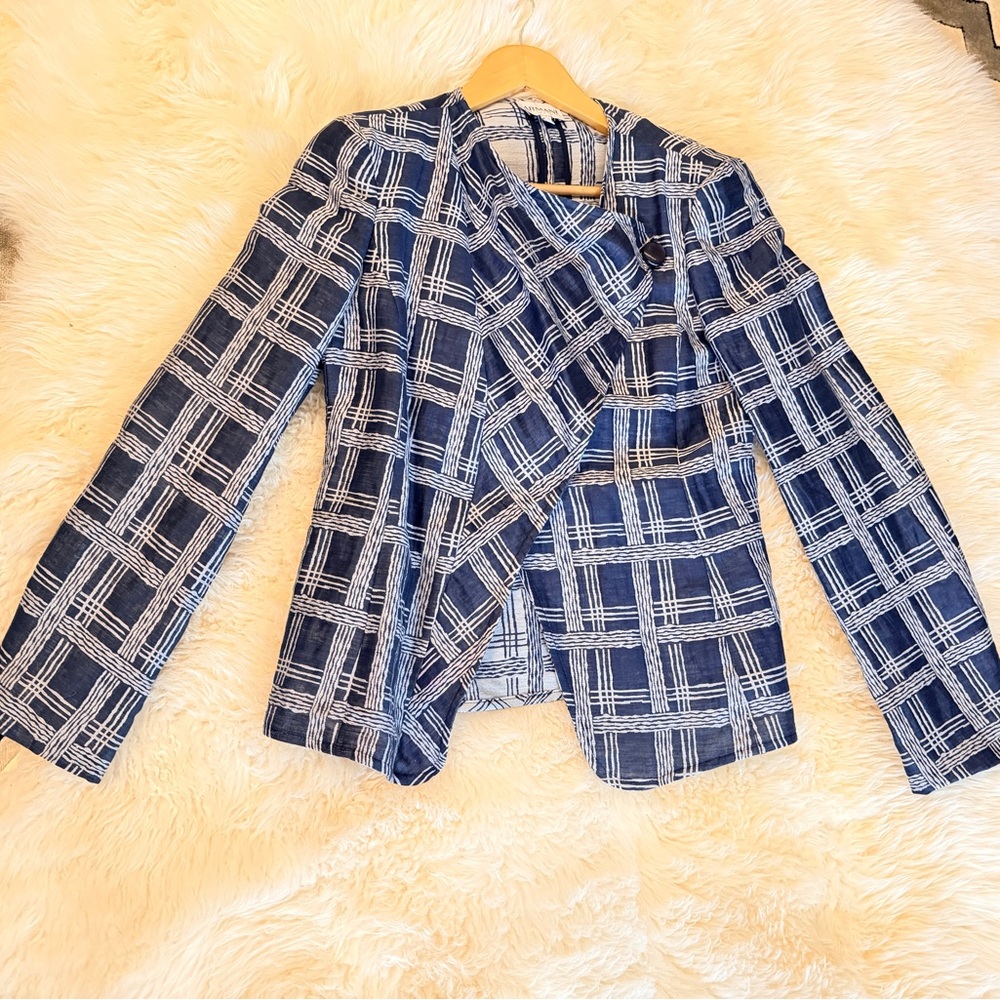 Armani Collezioni Blue and White Plaid Blazer